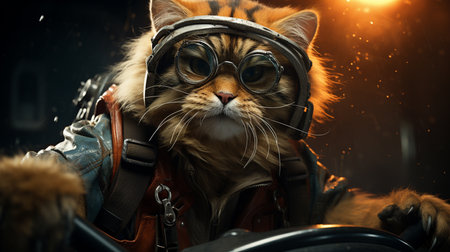 Cat riding a motorbike.の素材