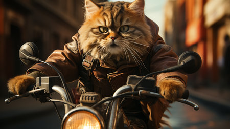 Cat riding a motorbike.の素材