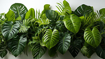 Tropical green leaves on a white background.の素材