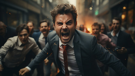 Angry business people screaming at office.の素材