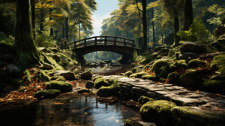 Wooden bridge in the forest.の素材