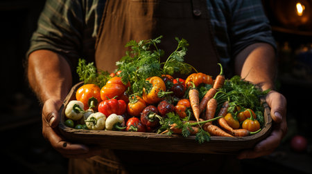 Farmer with fresh vegetables.の素材