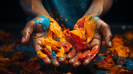 Paints on human hands.の素材