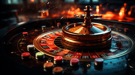Casino roulette on a dark background.の素材