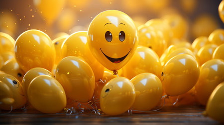 Yellow smiling balloons.の素材