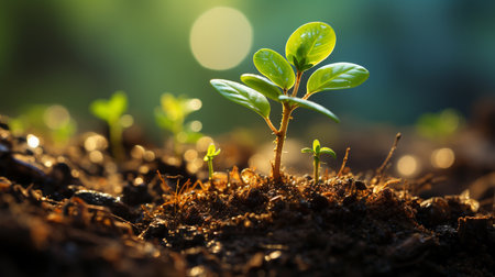 Young plant growing in the soil.の素材