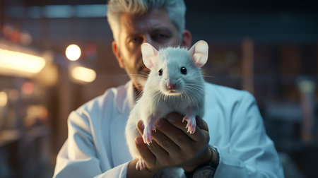 Doctor holding mouse.の素材