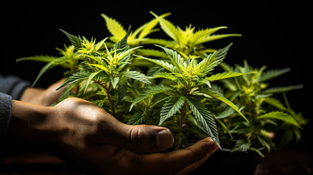 Hand with a cannabis plant.の素材