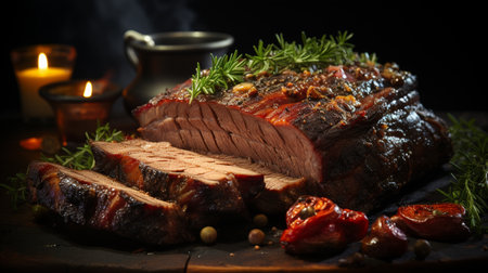 Sliced smoked brisket.の素材