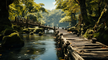 Bridge in forest.の素材