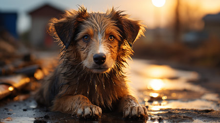 Lonely sad dog at outdoor.の素材
