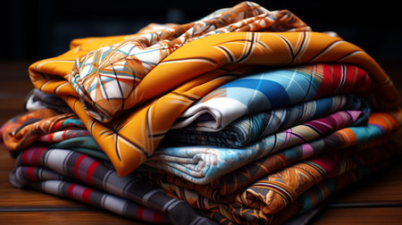 Stack of folded colorful clothes.の素材