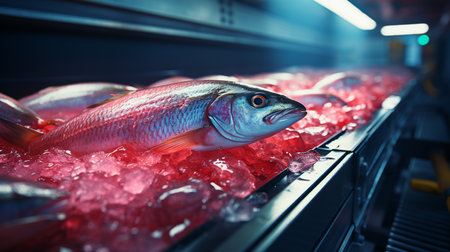 Fish on conveyor belt.の素材