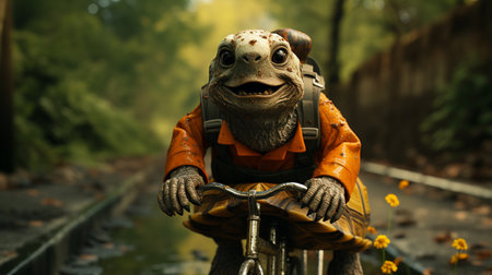 Tortoise rides in bicycle.の素材