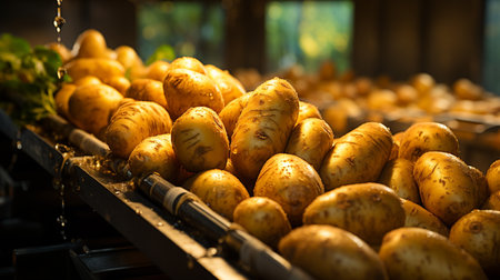 Potato on a conveyor belt.の素材