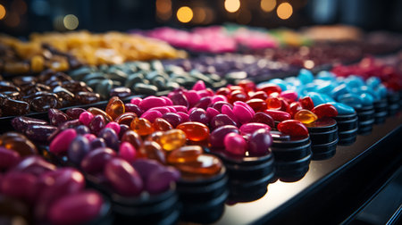 Candies on a conveyor belt.の素材