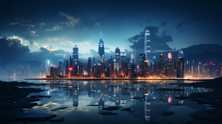 high buildings in a city.の素材
