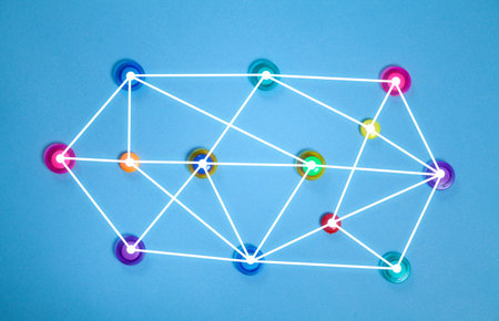 Colorful buttons. Network on the blue backgroundの写真素材