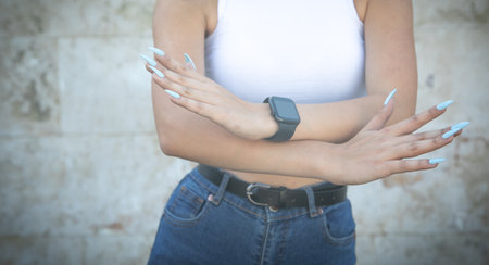 Caucasian woman doing stop sign.の写真素材
