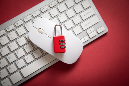 Padlock, mouse and computer keyboard. Security