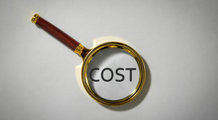 Magnifying glass with a word Cost. Businessの写真素材