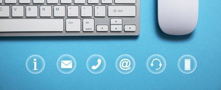 Computer with a contact symbols. Internet. Communication