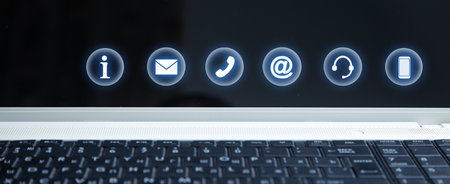 Computer with a contact symbols. Internet. Communication