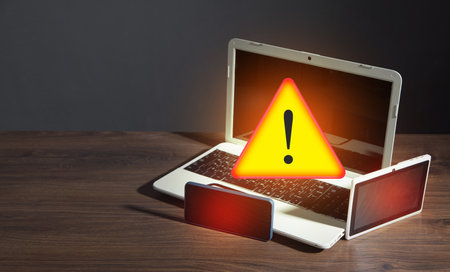 Laptop computer, tablet, smartphone. System hacked warning alert