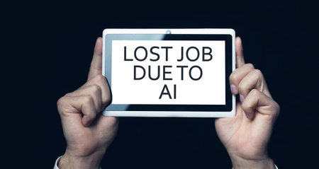 Man showing message Lost Job Due To Artificial Intelligence.の写真素材
