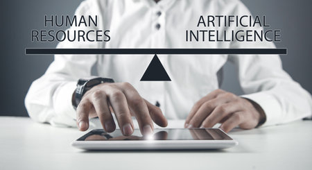 Human Resources and Artificial Intelligence text on scales.の写真素材