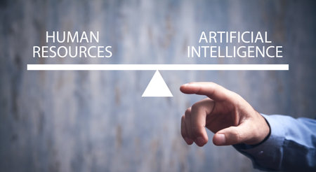 Human Resources and Artificial Intelligence text on scales.の写真素材
