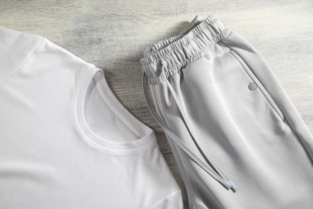 White sport shirt and gray trouser. fashionの写真素材