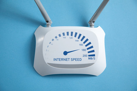 Modern wifi router with a speedometer. Internet speedの写真素材