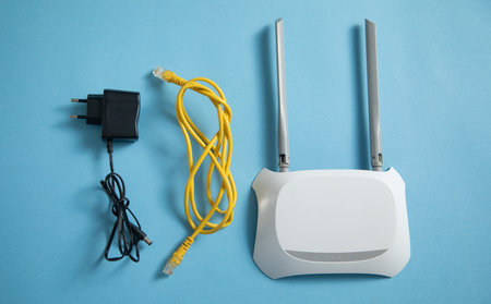 Wi fi router on the blue background.