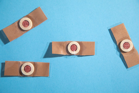 Adhesive bandage on the blue background.の写真素材
