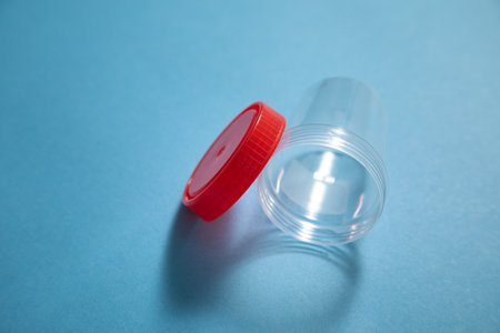 Empty medical container on the blue background.