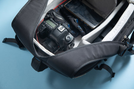 Professional photography camera in backpack.