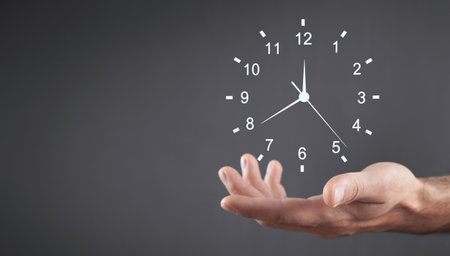 Male hand showing clock. Time Management