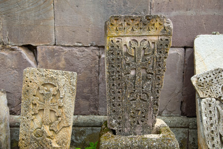Armenian cross stones in the church.の写真素材
