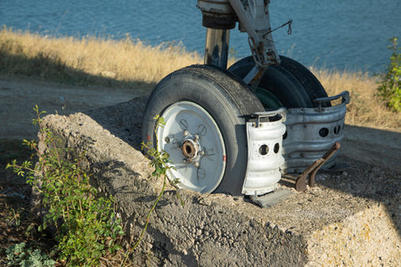View of old abandoned plane tire.の写真素材