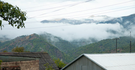 Beautiful mountain in mist and cloud. Foggy dayの写真素材