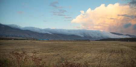 Beautiful mountain in mist and cloud. Foggy day