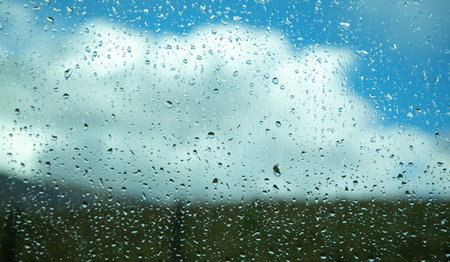 Closeup of drops of water on glass.の写真素材