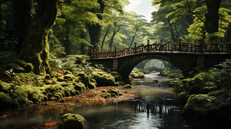 Side view of bridge in a beautiful forest.の素材