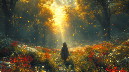 Small child in the wild forest.の素材