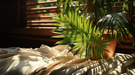 Palm leaf in sunlight.の素材