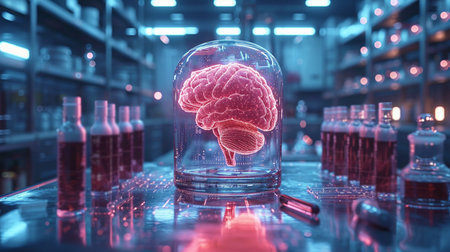 Human brain in laboratory glassware.の素材