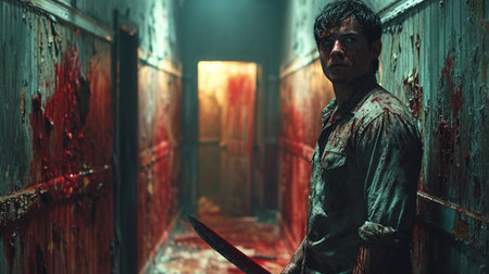 Murderer with a bloody knife.の素材