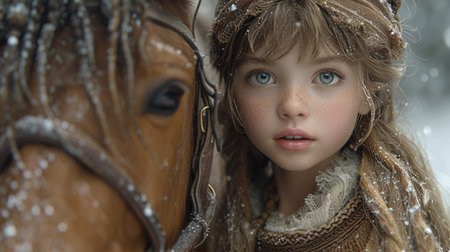 Small girl with a horse.の素材