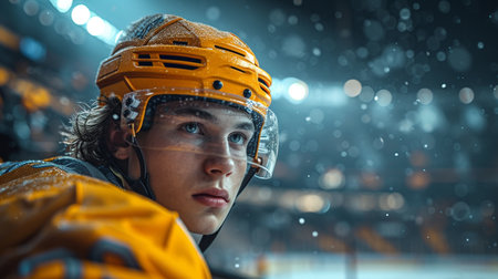 Hockey player at stadium.の素材